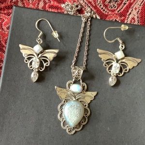 Sparkling Angel Set 925 White Druzy Silver Fairy Necklace Earrings